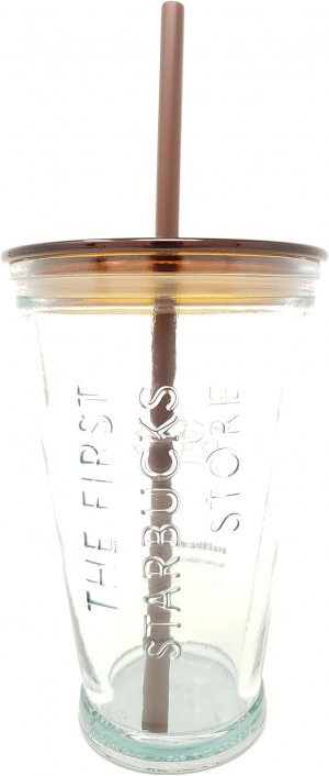 Brown Starbucks Exclusive Seattle 1912 Pike Place First Store Brown Recycled Glass Cold Cup, 16 Fl Oz | 872-LTDGEI