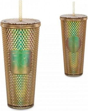 Gold Starbucks Magic Kingdom 50th Anniversary Gold 24oz Studded Cold Cup Tumbler With Straw, 400950668991 | 280-IOVAJT