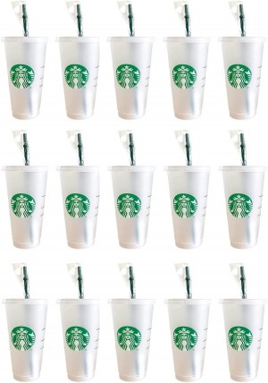 Green Starbucks 15 Pack Bundle - Reusable Frosted 24 Oz Cold Cup With Lid And Green Straw W/Stopper | 836-FEJRDV