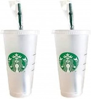 Green Starbucks 2 Pack Bundle - Reusable Frosted 24 Oz Cold Cups With Lid And Green Straw W/Stopper | 716-YXEAJP