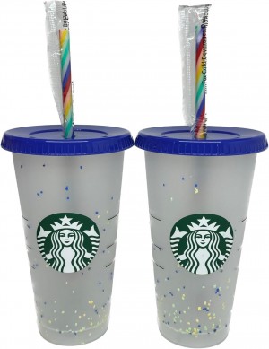 Multicolor Starbucks Color Changing Confetti Reusable Cold Cup With Rainbow Striped Straw | 619-XOWCPU