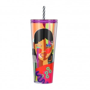 Multicolor Starbucks Girl With Earring Cold Cup Plastic 24oz | 680-YXBGPA