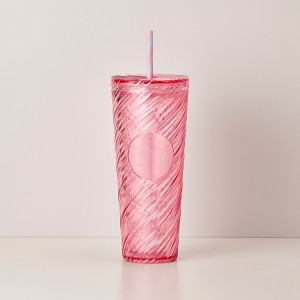 Pink Starbucks Candy Pink Wavy 24oz Cold Cup | 019-EAMZCG