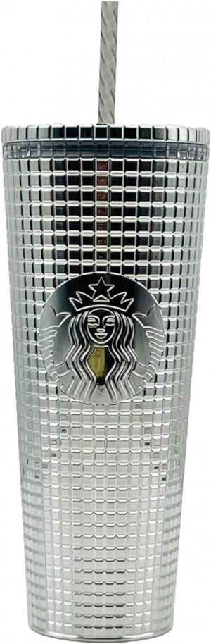 Silver Starbucks 2023 Holiday Silver Chrome Grid Tumbler 24oz Venti Size | 510-ERAVSP