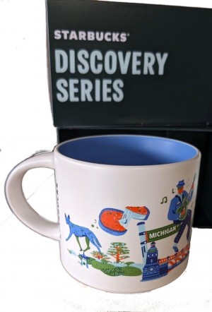 White Blue Starbucks Discovery Series Chicago Ceramic Coffee Mug, 14oz, White And Blue | 560-FQWGRI