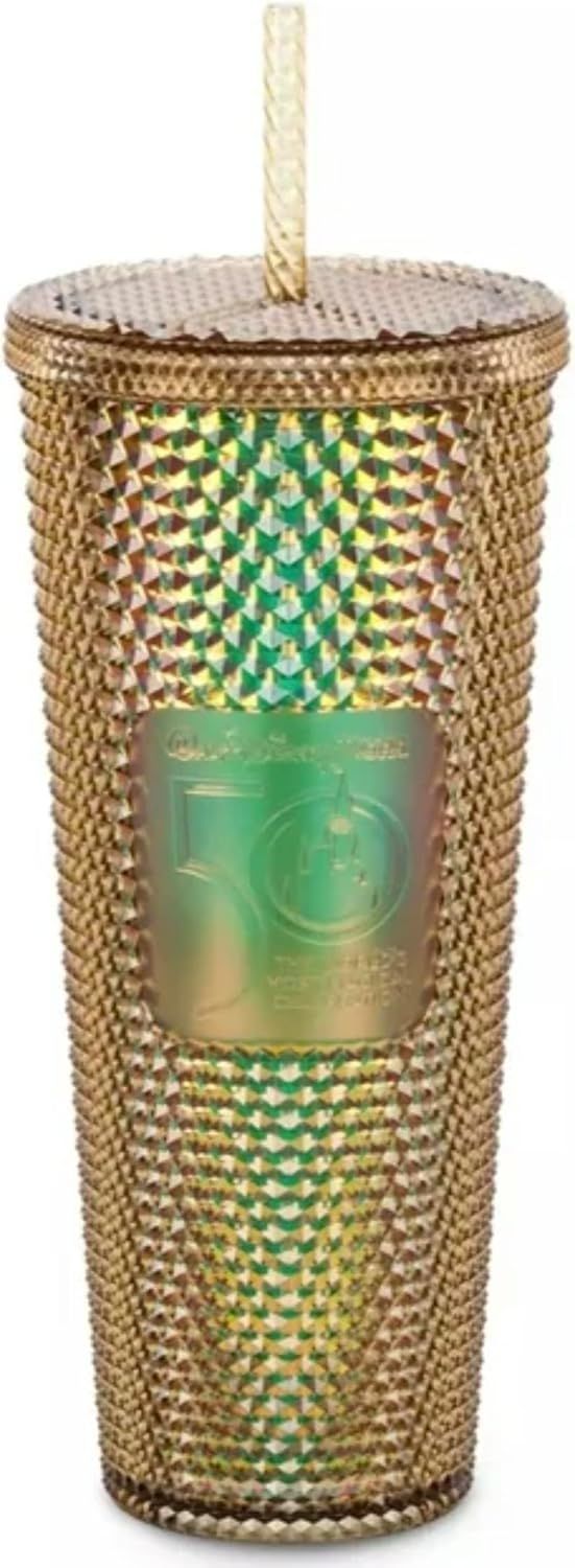 Gold Starbucks Magic Kingdom 50th Anniversary Gold 24oz Studded Cold Cup Tumbler With Straw, 400950668991 | 280-IOVAJT