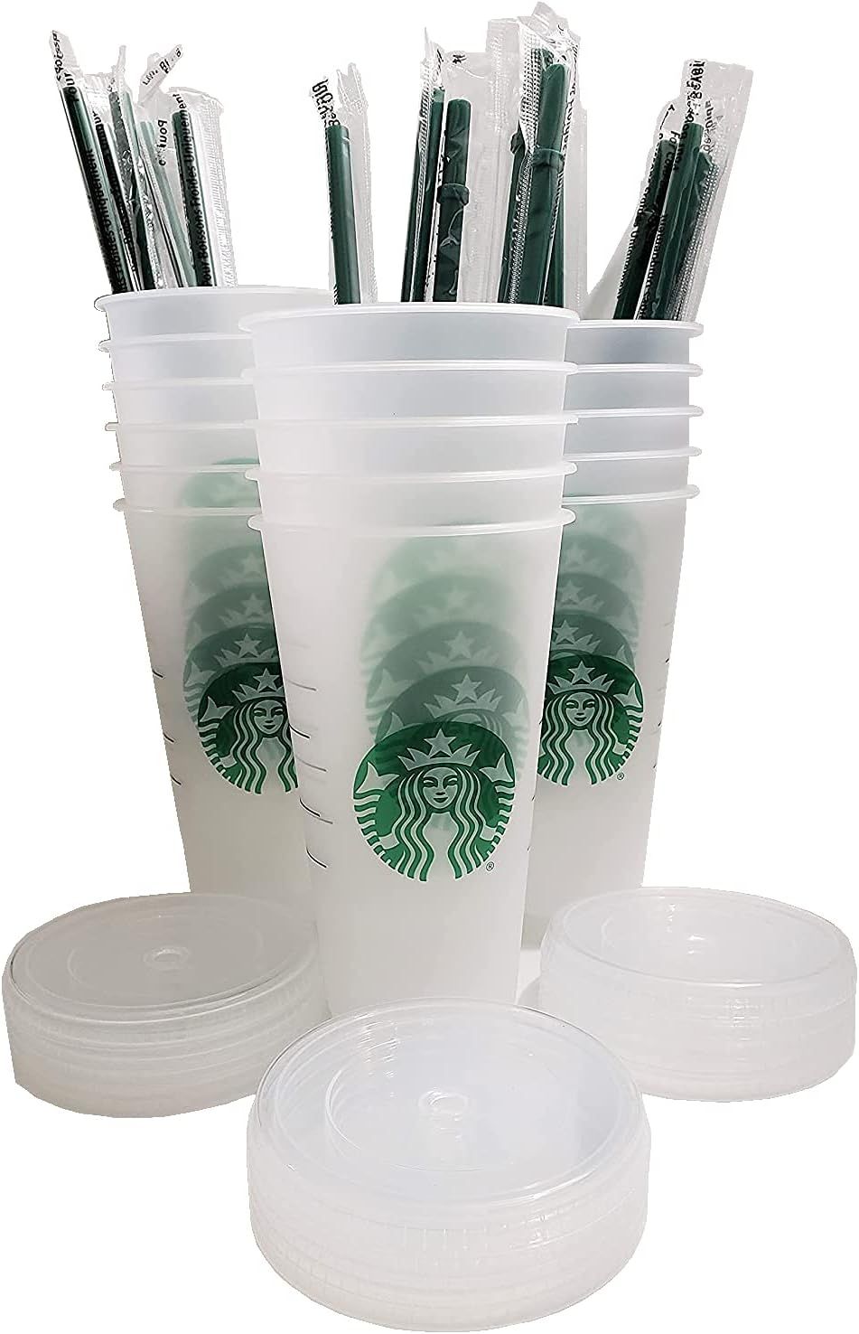 Green Starbucks 15 Pack Bundle - Reusable Frosted 24 Oz Cold Cup With Lid And Green Straw W/Stopper | 256-JYLQSF