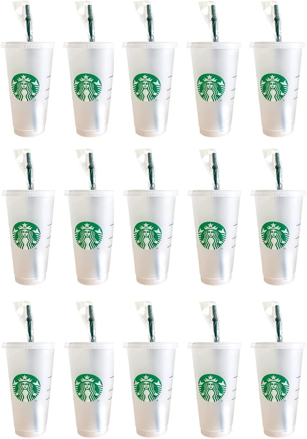 Green Starbucks 15 Pack Bundle - Reusable Frosted 24 Oz Cold Cup With Lid And Green Straw W/Stopper | 256-JYLQSF