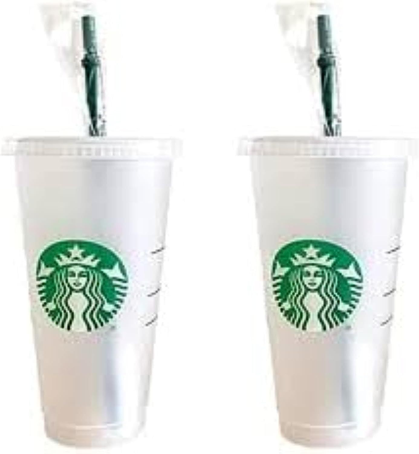 Green Starbucks 2 Pack Bundle - Reusable Frosted 24 Oz Cold Cups With Lid And Green Straw W/Stopper | 716-YXEAJP