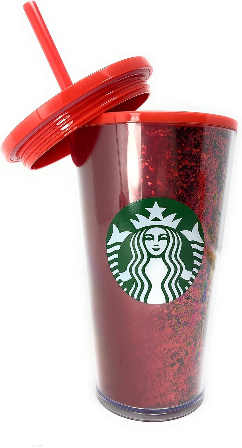 Red Starbucks 16 Oz Holiday Red Glitter And Red Two Tone Fade Insulated Tumbler With Straw | 032-IBHXKL