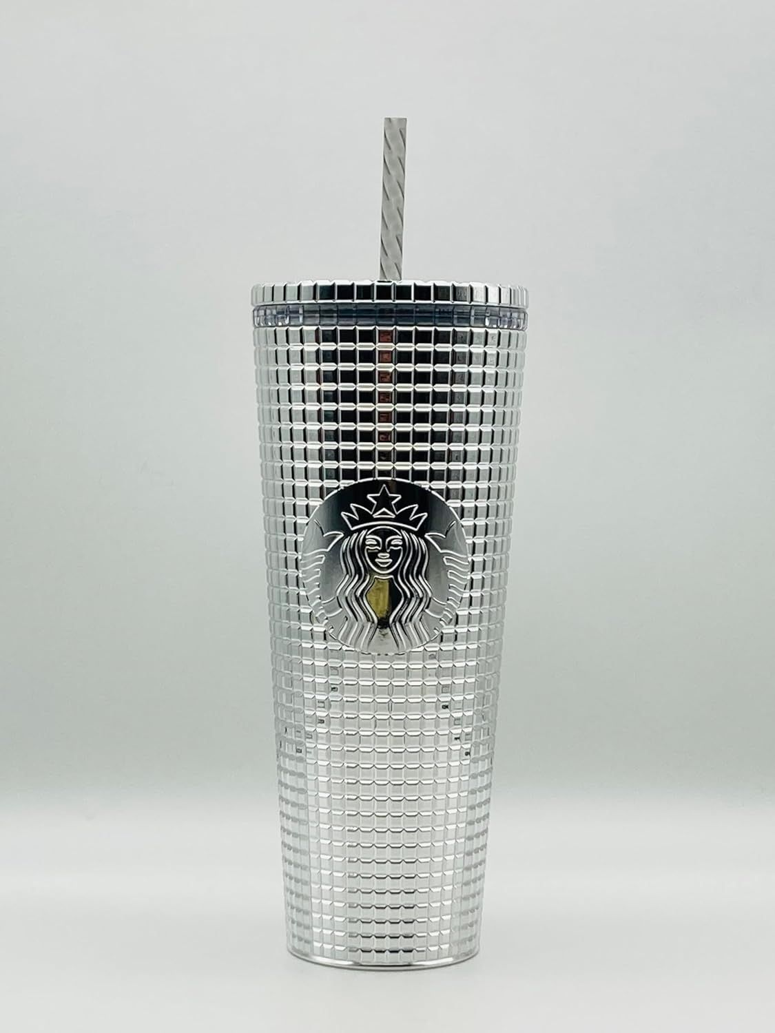 Silver Starbucks 2023 Holiday Silver Chrome Grid Tumbler 24oz Venti Size | 437-GBTINU