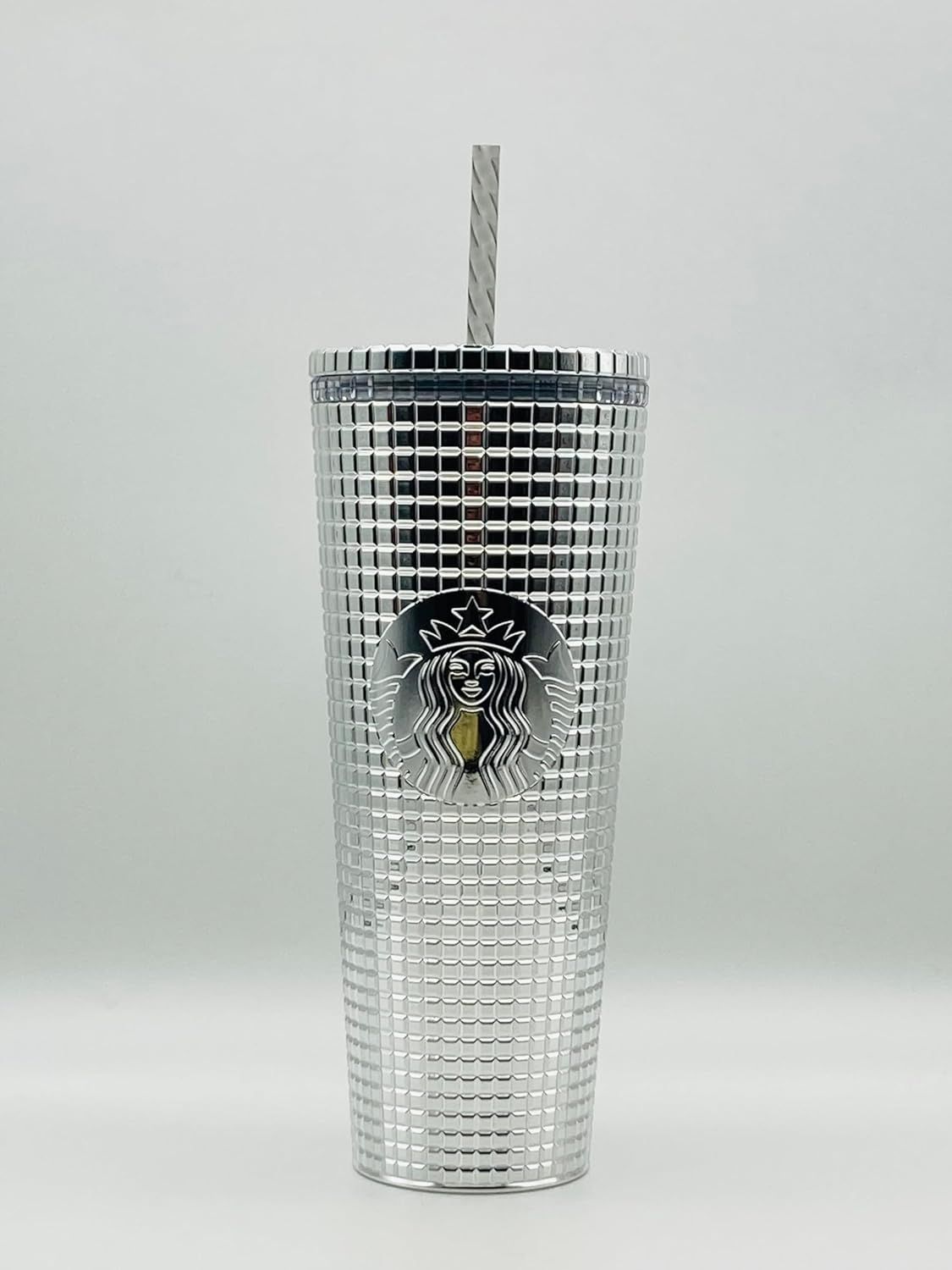 Silver Starbucks 2023 Holiday Silver Chrome Grid Tumbler 24oz Venti Size | 193-MFRKAI