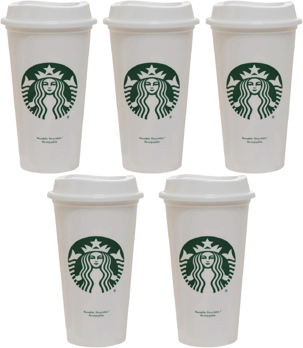 White Starbucks Set Of 5 16oz Reusable Hot Cups With Lid | 642-MJLTYR