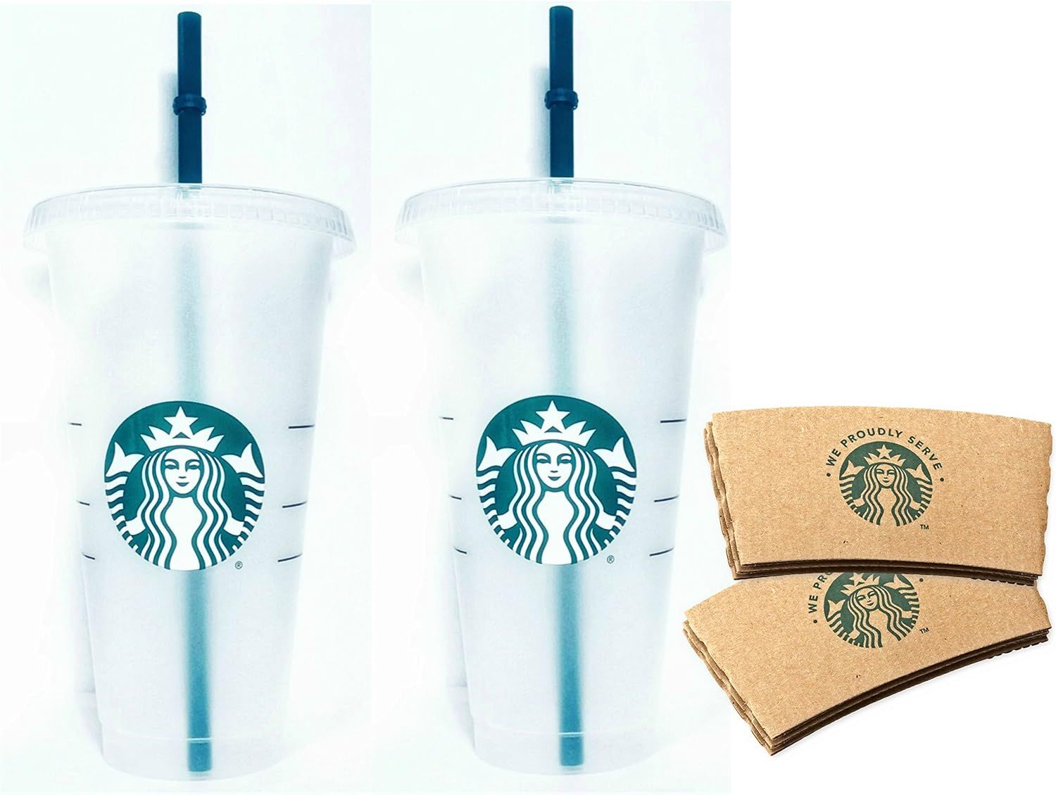 frosted Starbucks Reusable 24 Fl Oz Frosted Ice Cold Drink Cup Bundle Set With Sleeves | 018-JGKNDH